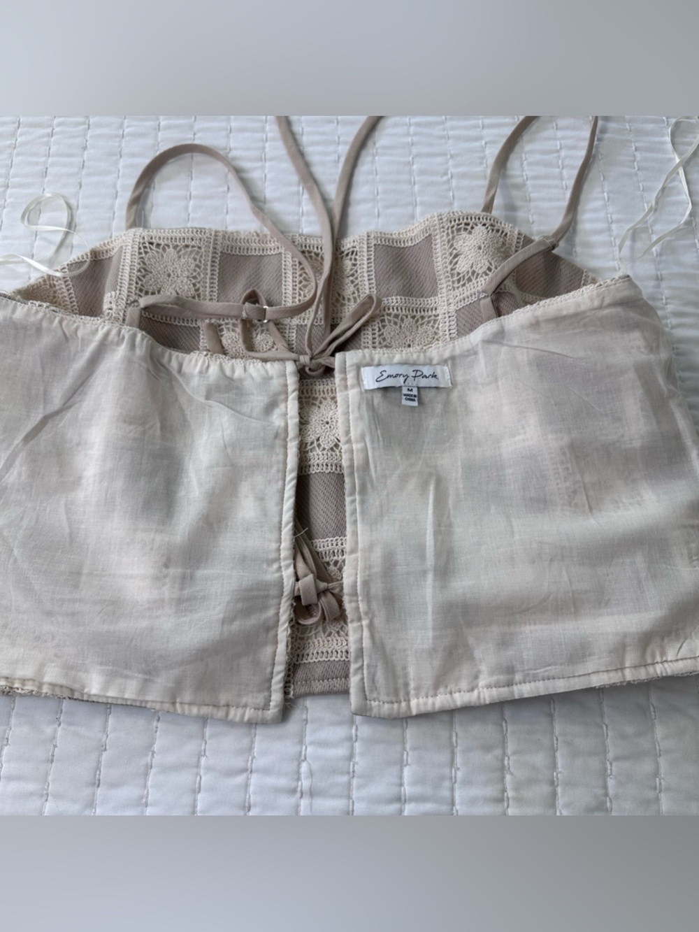 Emory Park Checker Floral Crochet Cropped Tank Top With Adjustable Straps Sz M - Picture 13 of 14